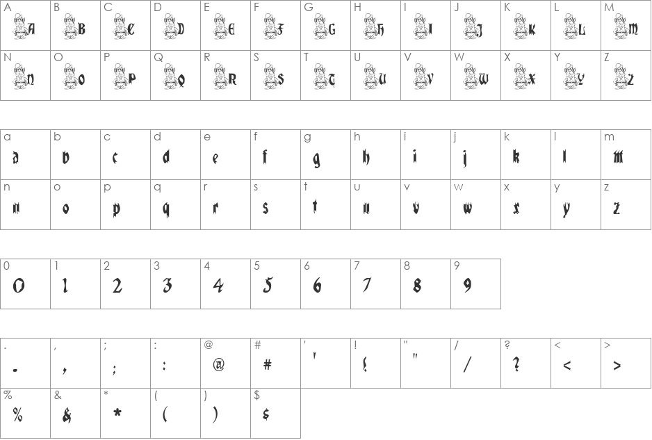 Leprechaun font character map preview
