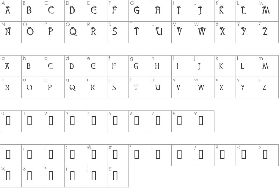 Leprechaun Hats font character map preview