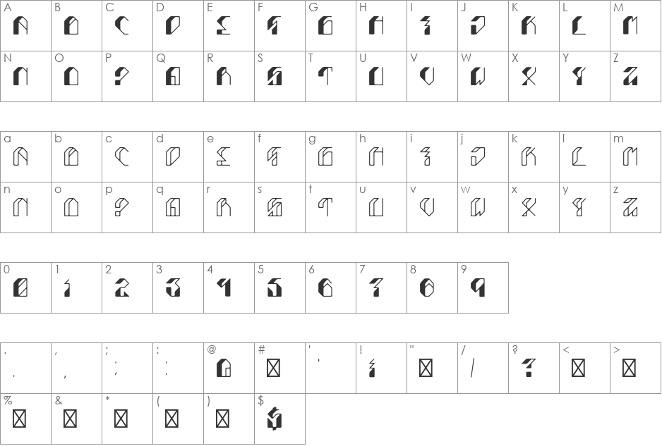 Leptoc font character map preview