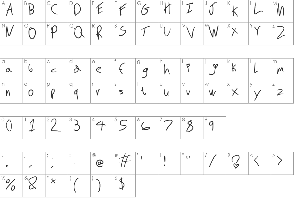 Leronah font character map preview