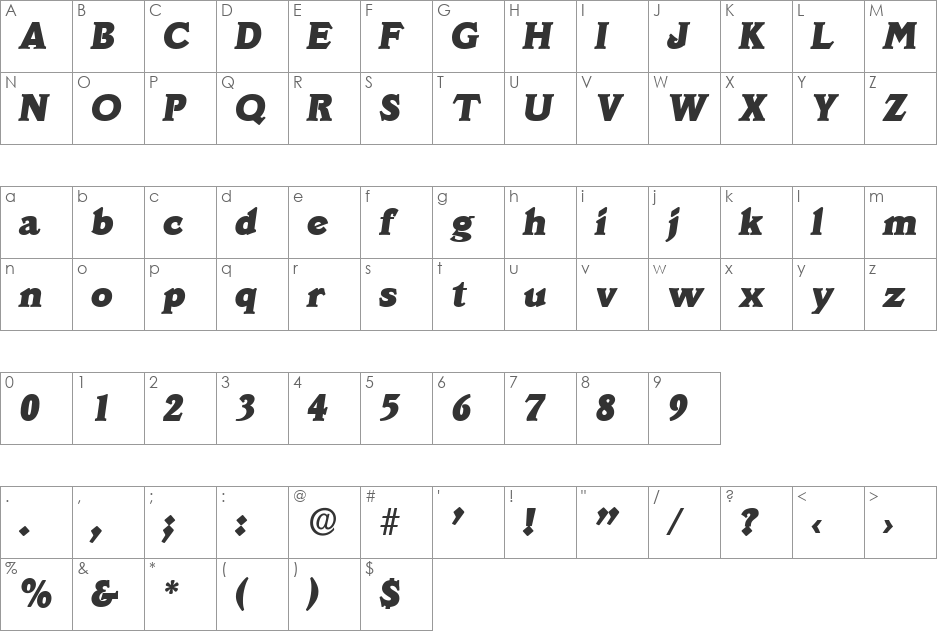 LeroyBecker-Heavy font character map preview