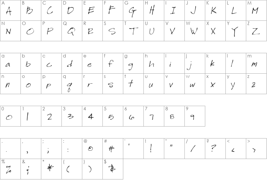 LeroysHand font character map preview