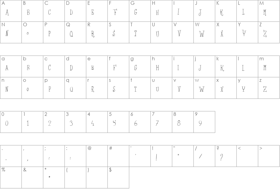 Les Sorci font character map preview