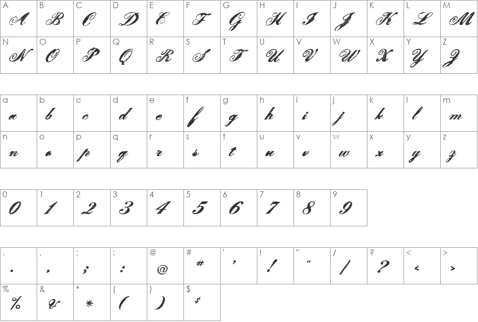 LeScript font character map preview