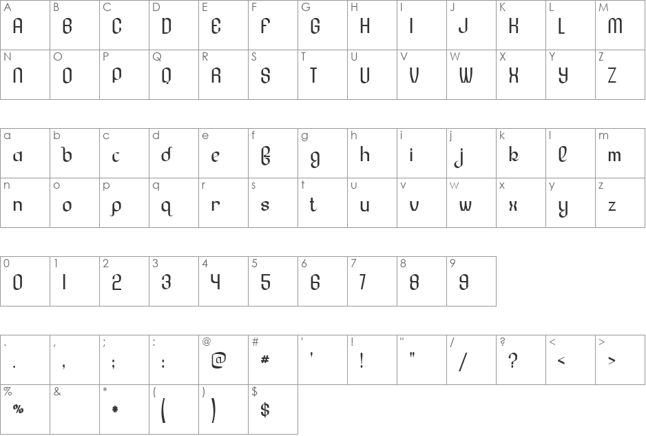 Lesser Concern font character map preview