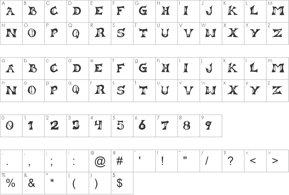 Lestat font character map preview