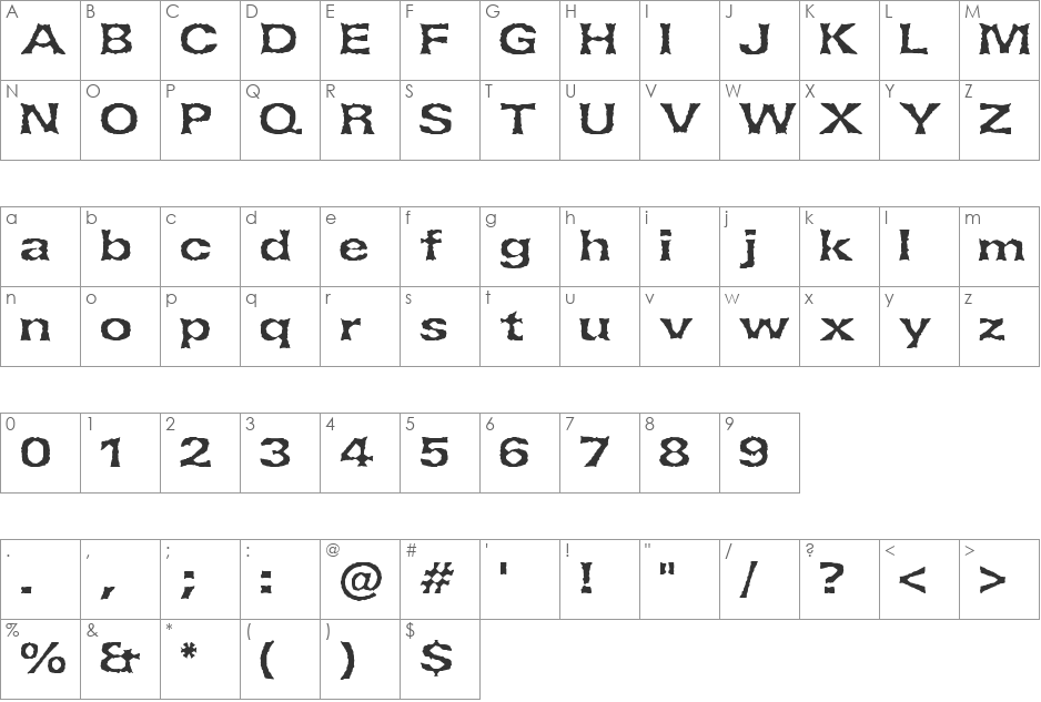 Lethargic BRK font character map preview