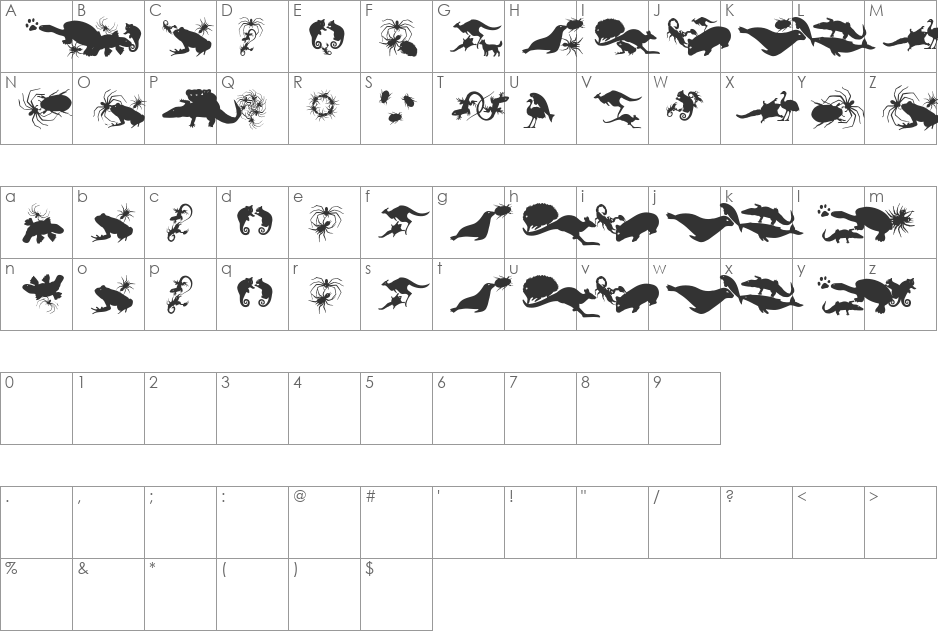 LetsDance font character map preview