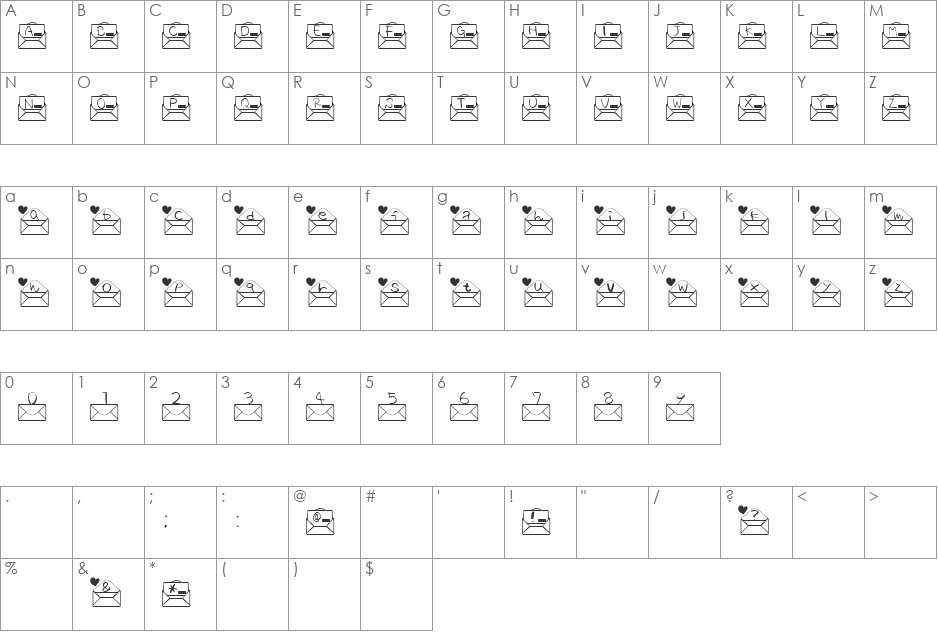Letter Font font character map preview