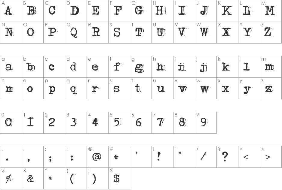 Lettera32 font character map preview