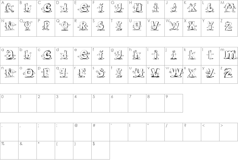 Letterbeings font character map preview