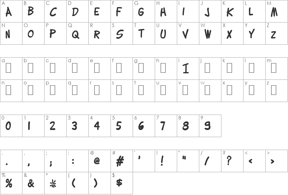 Lettering1 Weird font character map preview