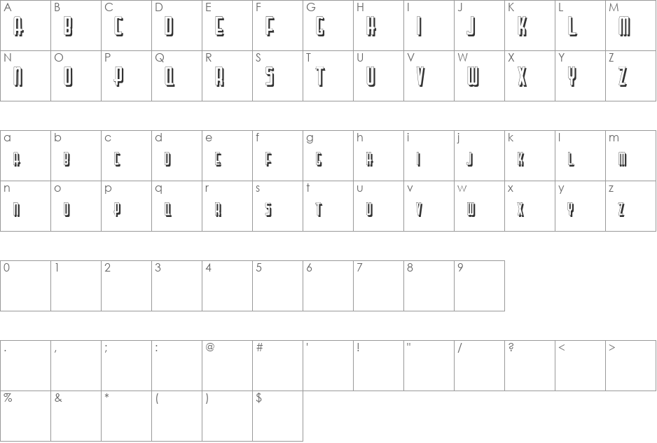 LetteringDecoShadow font character map preview