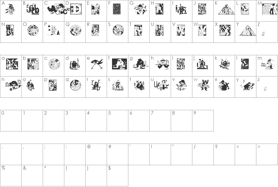 Letterly font character map preview