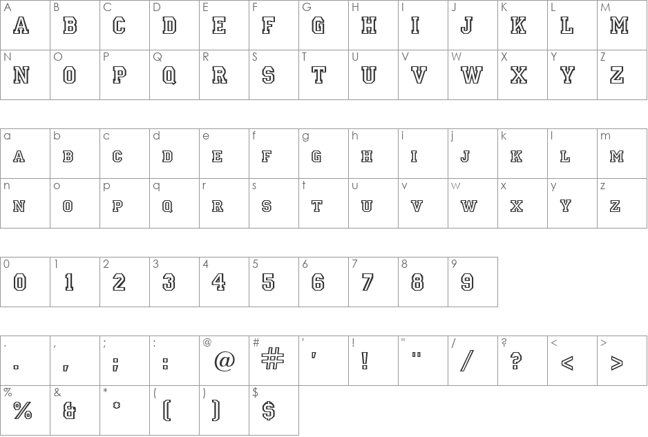 Letterman font character map preview