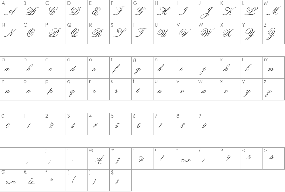 ATOldFashionScript font character map preview
