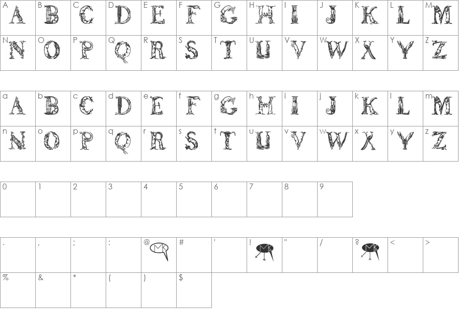 LettersAnimales font character map preview