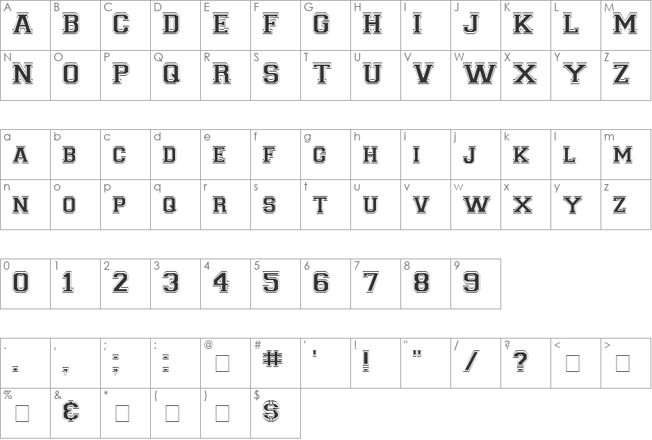 LetterSweater Outline SSi font character map preview