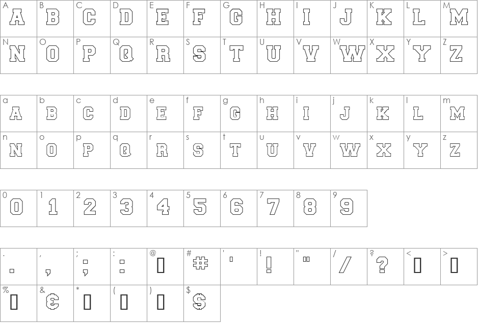 LetterSweaterOpenSCapsSSi font character map preview