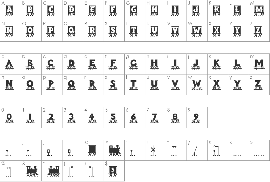 LetterTrain font character map preview