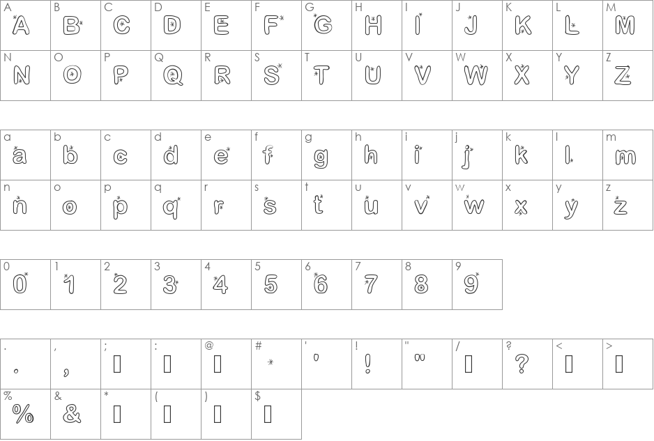 Lettreetoile font character map preview