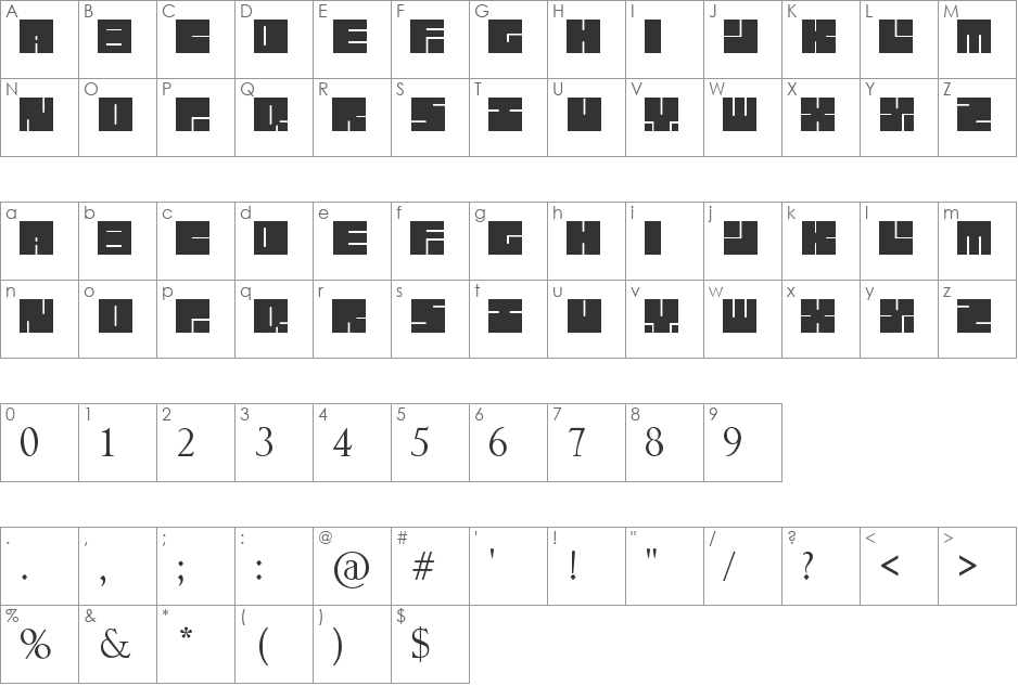 lettres carr?s font character map preview