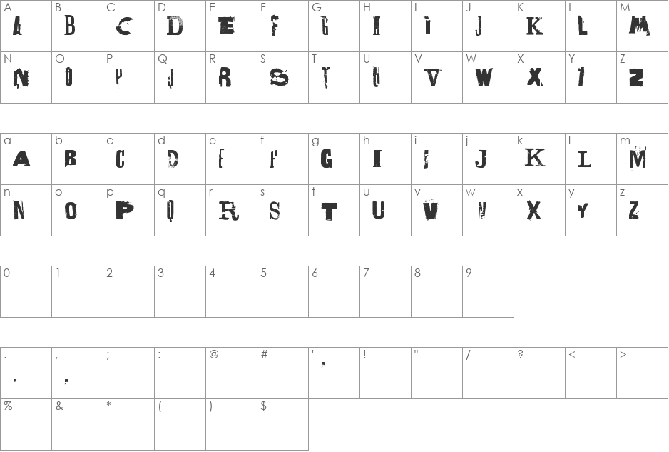 Lettrisme font character map preview