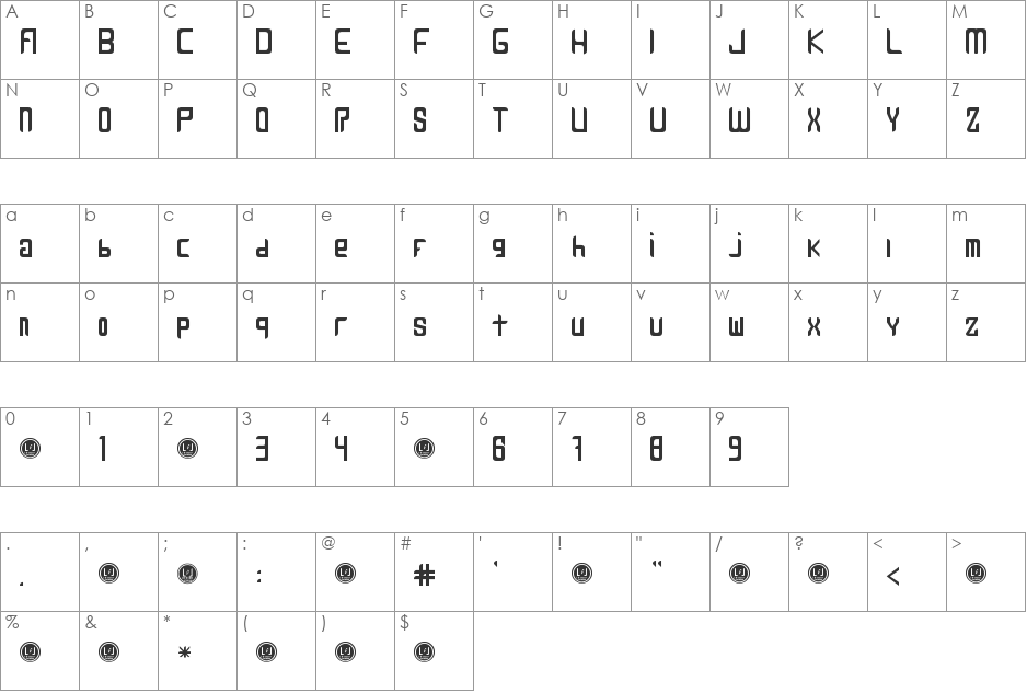 Leven Traze font character map preview