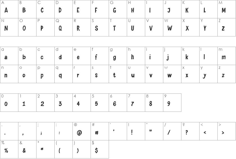 LeviNaiveLetter font character map preview