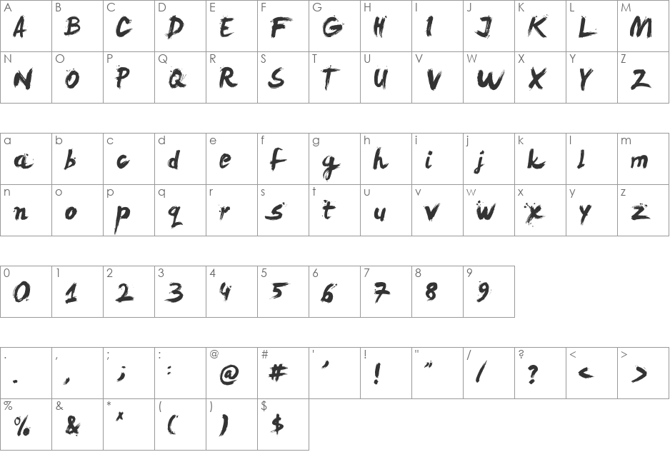 LeviReBrushed font character map preview