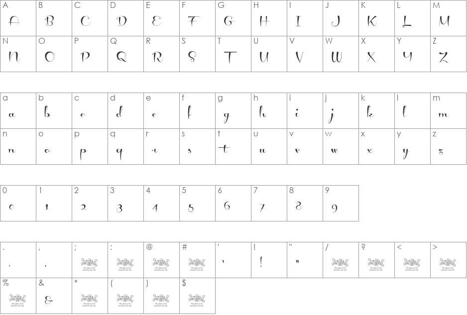 Levitee Demo font character map preview