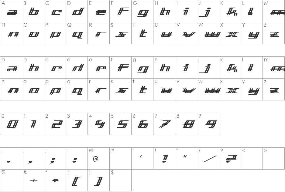 Lewinsky font character map preview
