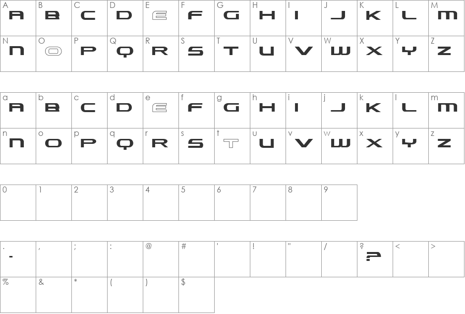 Lexust Demo font character map preview