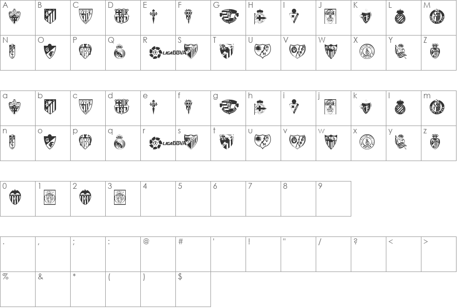 LFP font character map preview