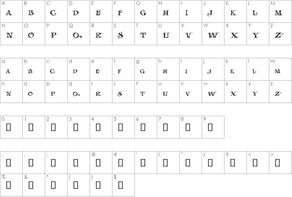 LHF Jami font character map preview