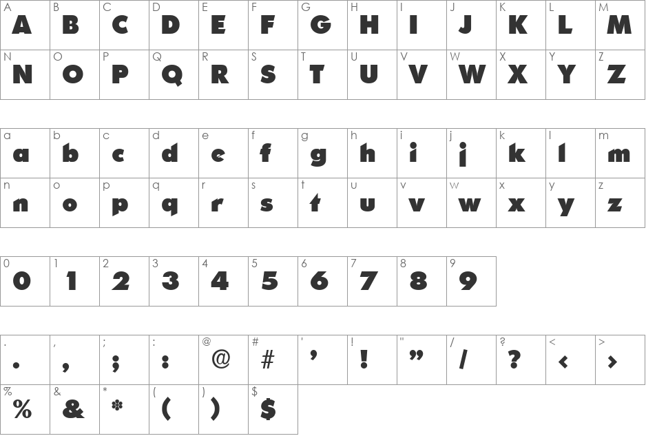 LiamBecker-Heavy font character map preview