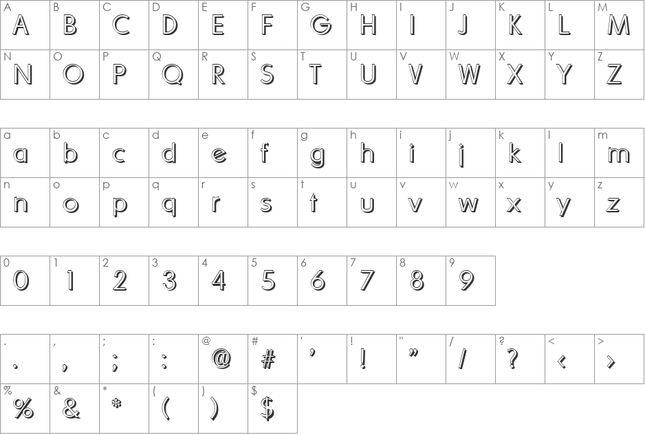 LiamBeckerShadow-Xlight font character map preview