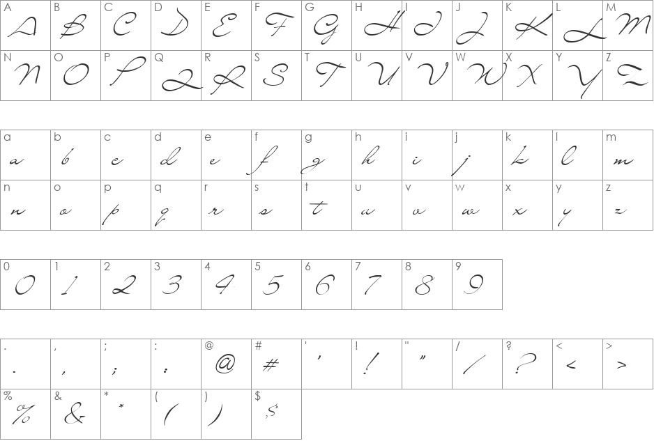 Liana font character map preview