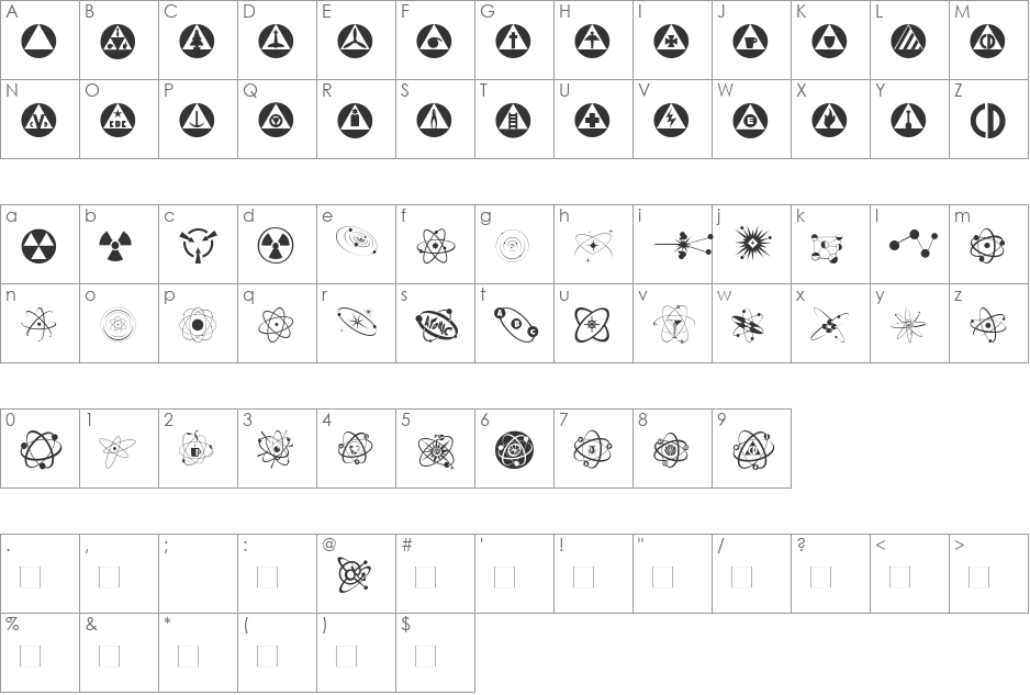 Atomica font character map preview