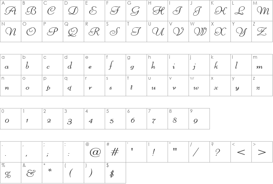 Liberate Wide font character map preview