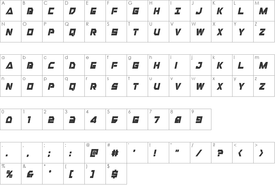 Liberty Island Condensed Italic font character map preview