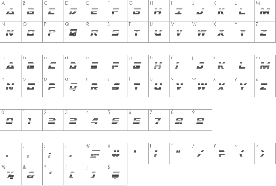 Liberty Island Gradient Italic font character map preview