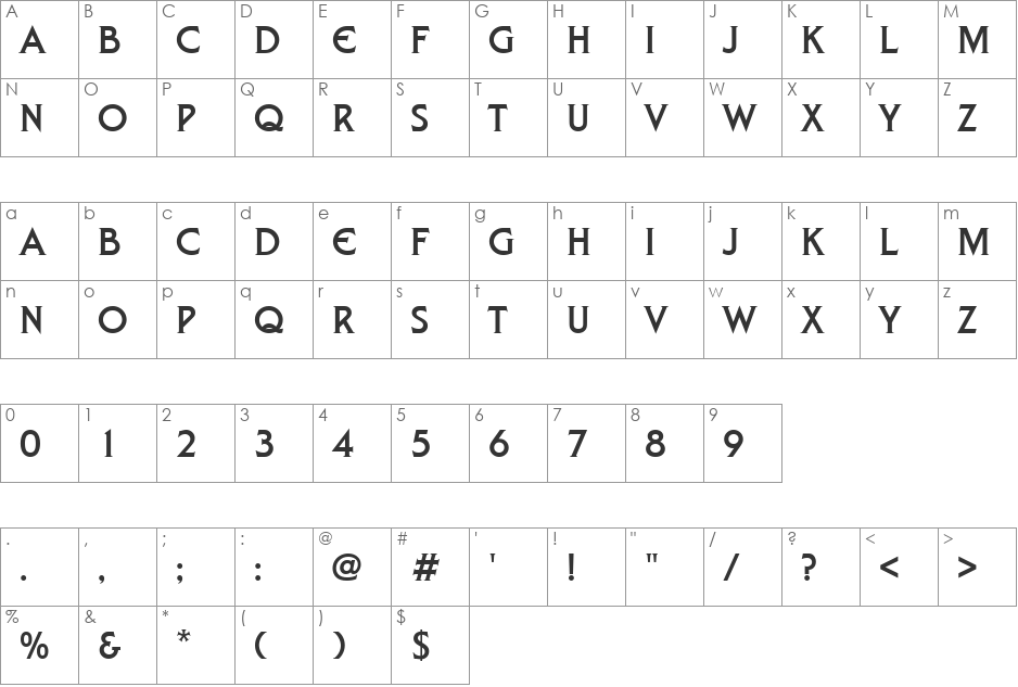 LibertyD font character map preview