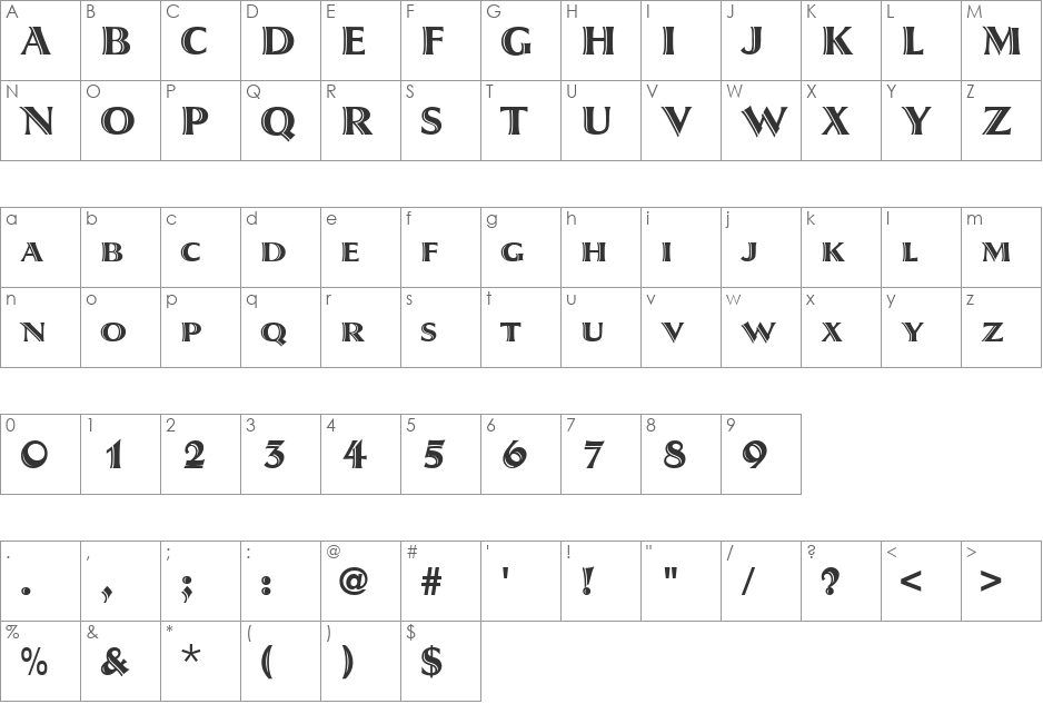 AtraxDReg font character map preview