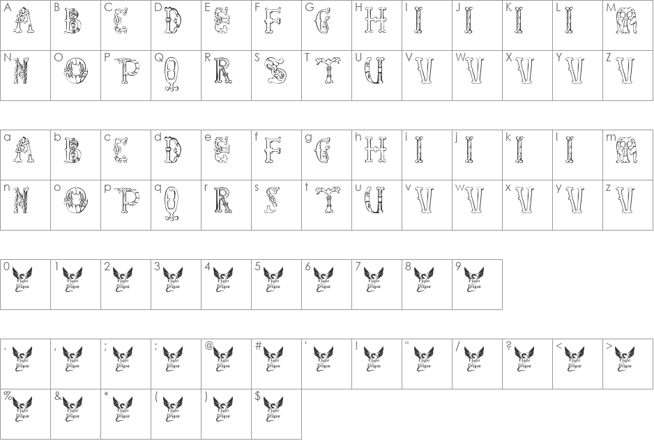 Library of Minerva, 9th c. font character map preview