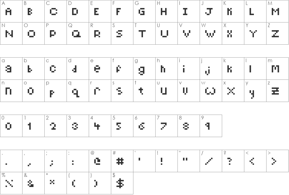 License to Pixel Tall font character map preview