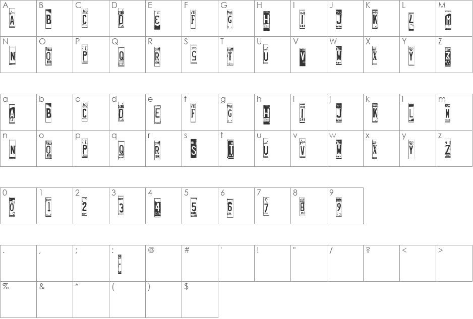 LicensePlates font character map preview
