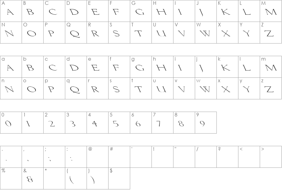 Lichtner Ex Left font character map preview