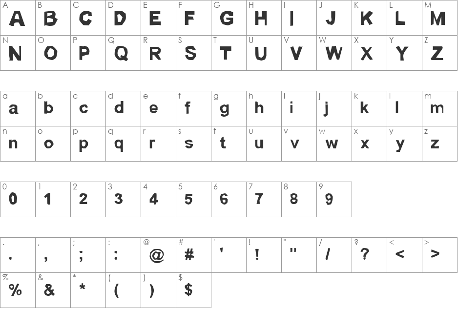 Lickspittle font character map preview