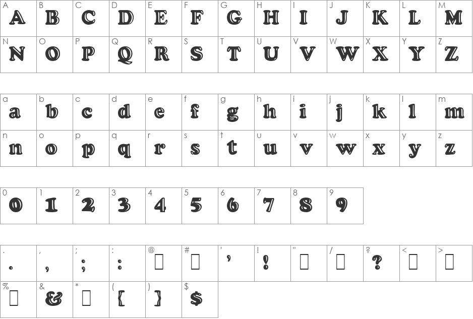 Licorice 1 font character map preview